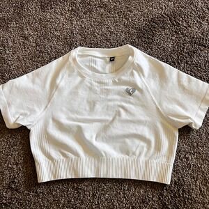Women's Best Power Seamless Short Sleeve Medium Crop‎ Top White Shirt